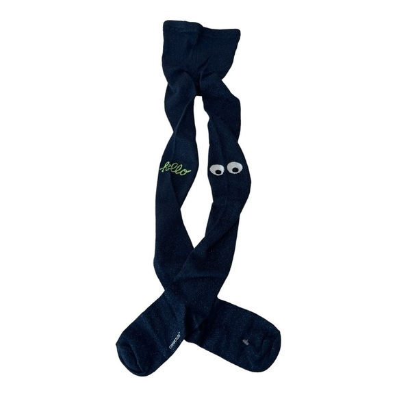 Crewcuts J.Crew Girls Blue Sparkle HELLO Monster Tights Size M/L  NEW - Picture 1 of 9